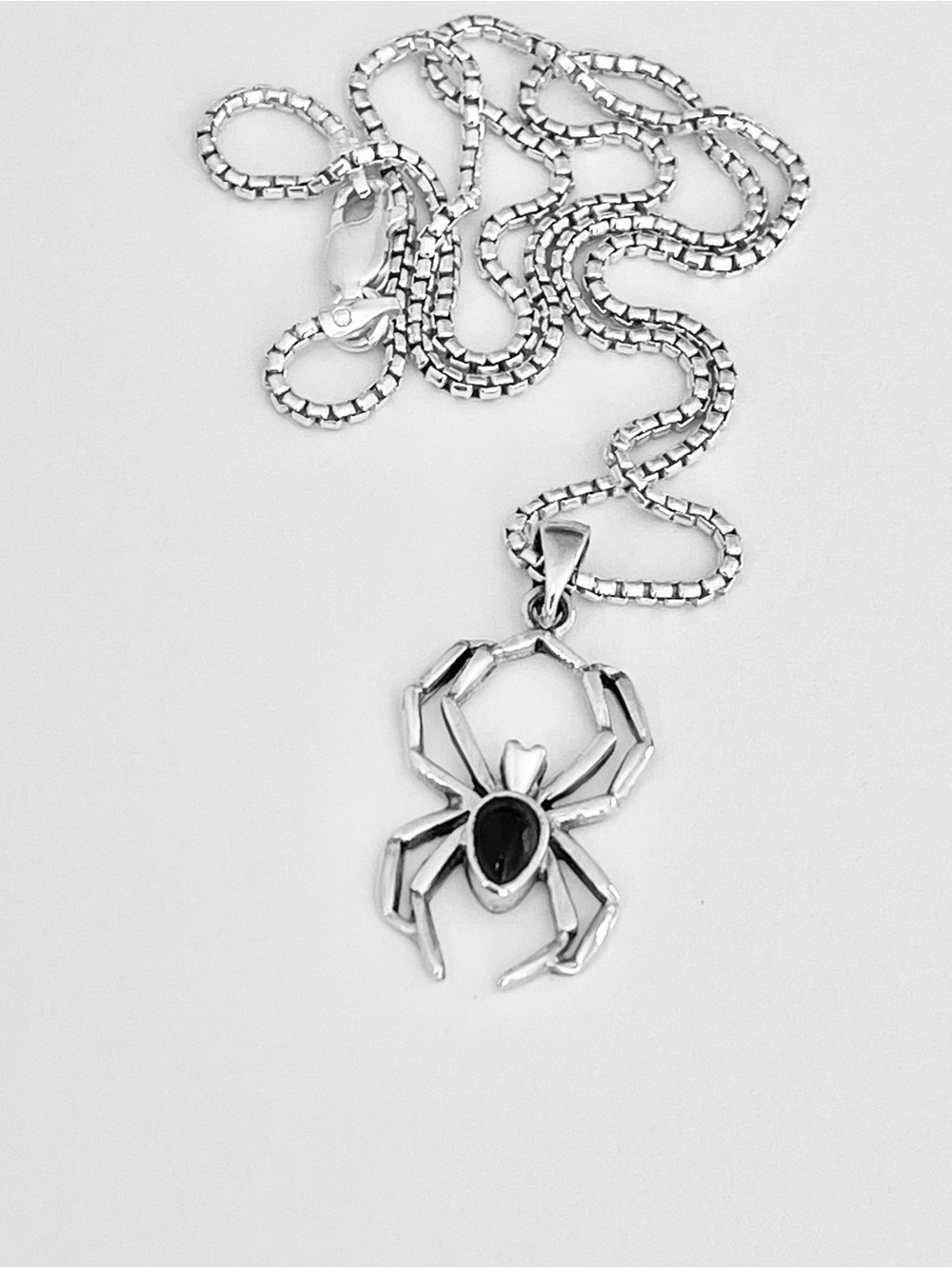 Sterling Silver Spider Necklace with Onyx, Insect Bug Spiderweb Pendant Chain